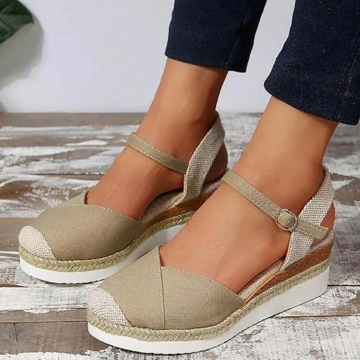 2025 New Closed Toe Platform Wedge Sandals for Women Heel Casual Womens, Women's Dressy Wedges Sandals, Comfortable Anti Slip Summer Shoes with Adjustable Buckle Ankle Strap