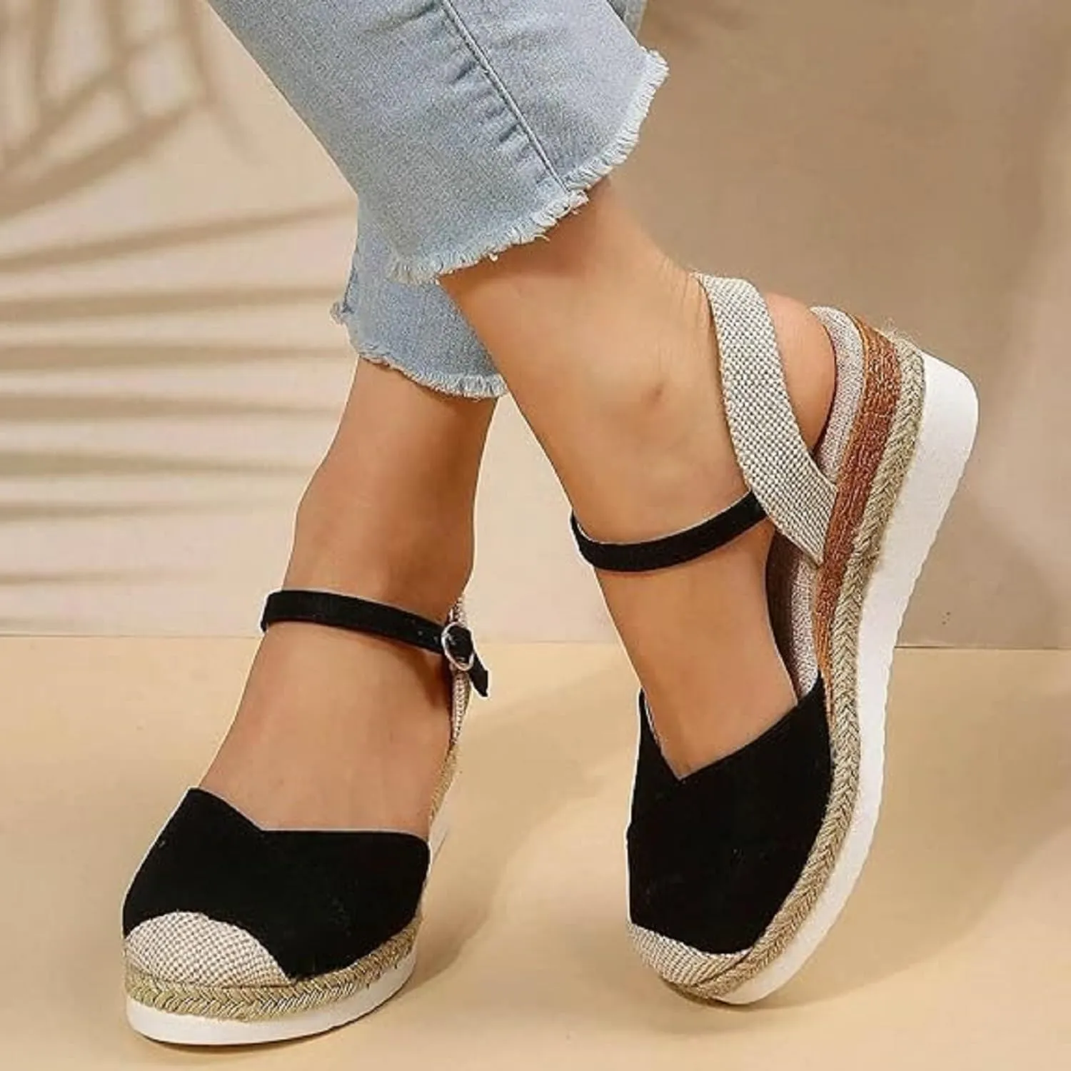 2025 New Closed Toe Platform Wedge Sandals for Women Heel Casual Womens, Women's Dressy Wedges Sandals, Comfortable Anti Slip Summer Shoes with Adjustable Buckle Ankle Strap