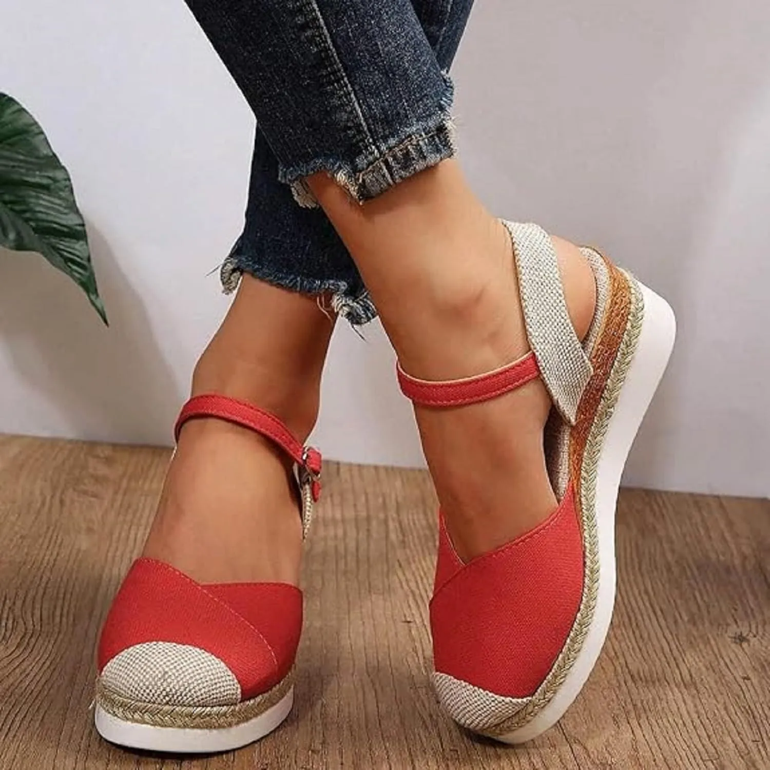 2025 New Closed Toe Platform Wedge Sandals for Women Heel Casual Womens, Women's Dressy Wedges Sandals, Comfortable Anti Slip Summer Shoes with Adjustable Buckle Ankle Strap