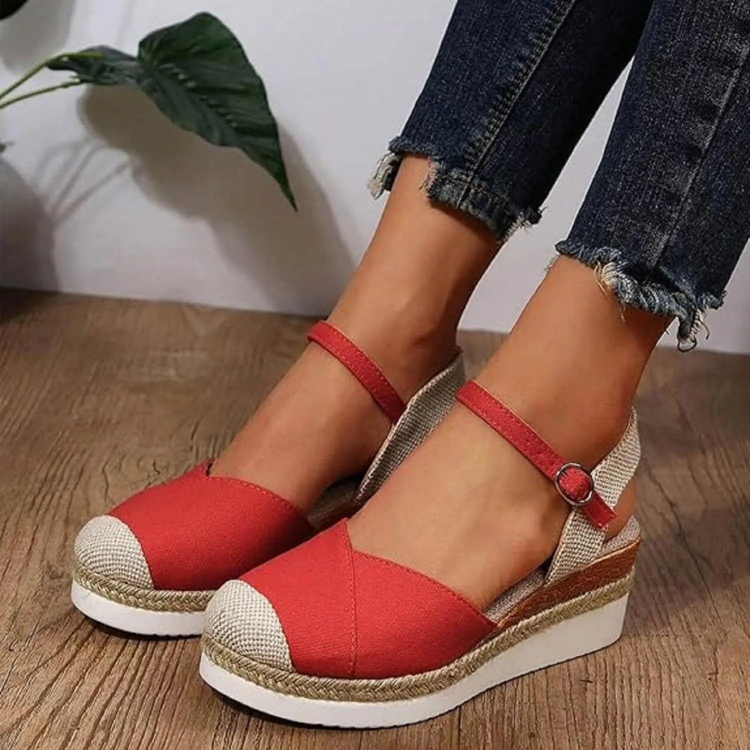 2025 New Closed Toe Platform Wedge Sandals for Women Heel Casual Womens, Women's Dressy Wedges Sandals, Comfortable Anti Slip Summer Shoes with Adjustable Buckle Ankle Strap