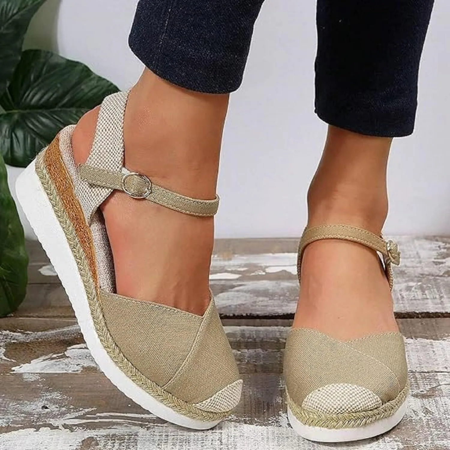 2025 New Closed Toe Platform Wedge Sandals for Women Heel Casual Womens, Women's Dressy Wedges Sandals, Comfortable Anti Slip Summer Shoes with Adjustable Buckle Ankle Strap