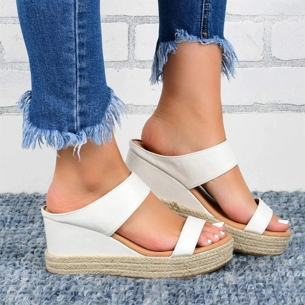 2025 Platform Sandals Women Fashion Wedges Sandals Casual Comfortable Mid Heels Open Toe Espadrilles Sandals Slip on Shoes Dressy Summer Flat