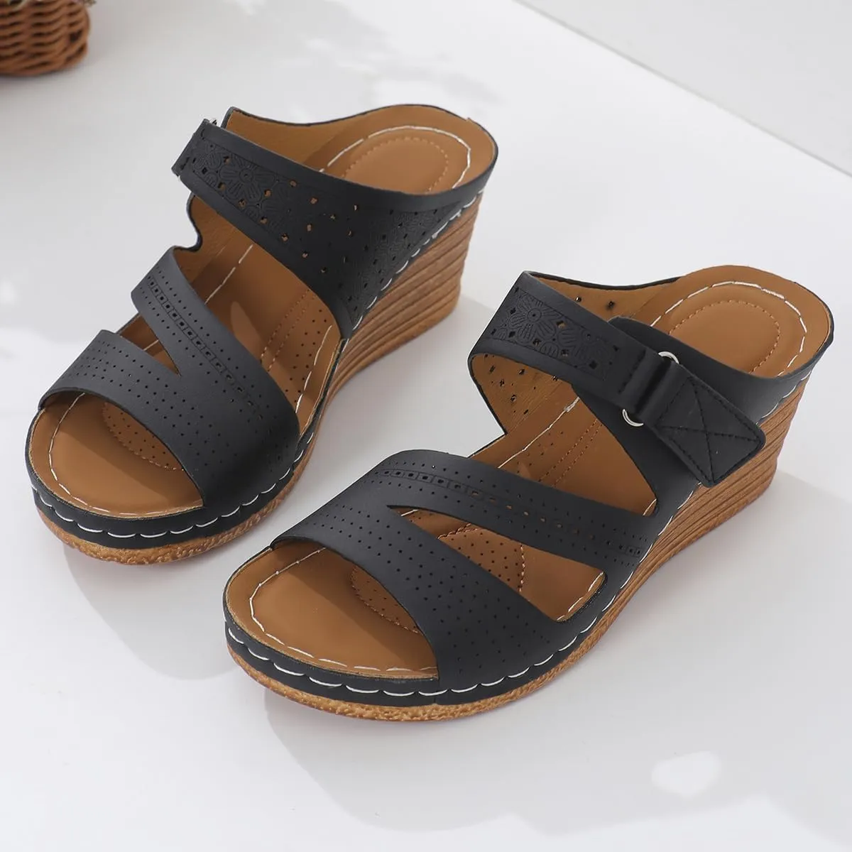 2025 Platform Wedges Sandals Women Fashion Wedges Boho Casual Comfortable Mid Heels Open Toe Espadrilles Sandals Slip On Shoes Dressy Summer for Women Flat