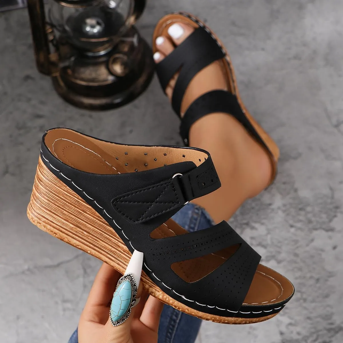 2025 Platform Wedges Sandals Women Fashion Wedges Boho Casual Comfortable Mid Heels Open Toe Espadrilles Sandals Slip On Shoes Dressy Summer for Women Flat