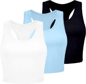 3PCS Womens Crop Tank Tops Racerback Sleeveless Workout Top Scoop Neck Ribbed Knit Tight Tees Shirts Basic Cami Vest