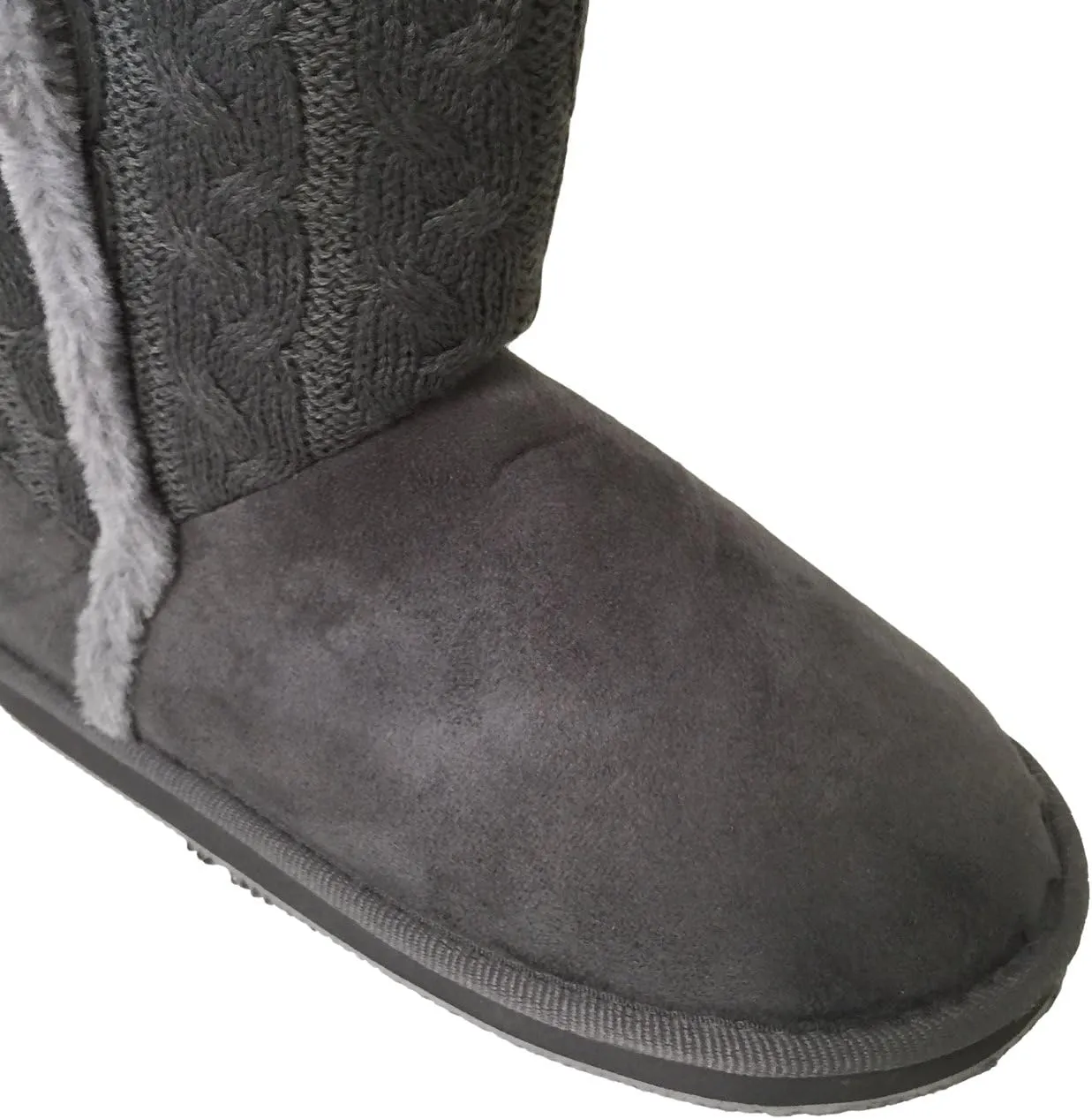 A9B02S Women's Boots Knit Sweater Faux Suede Crochet Fashion Mid Calf Fur Lining Warm Colors Shoes, Black, Grey, Tan