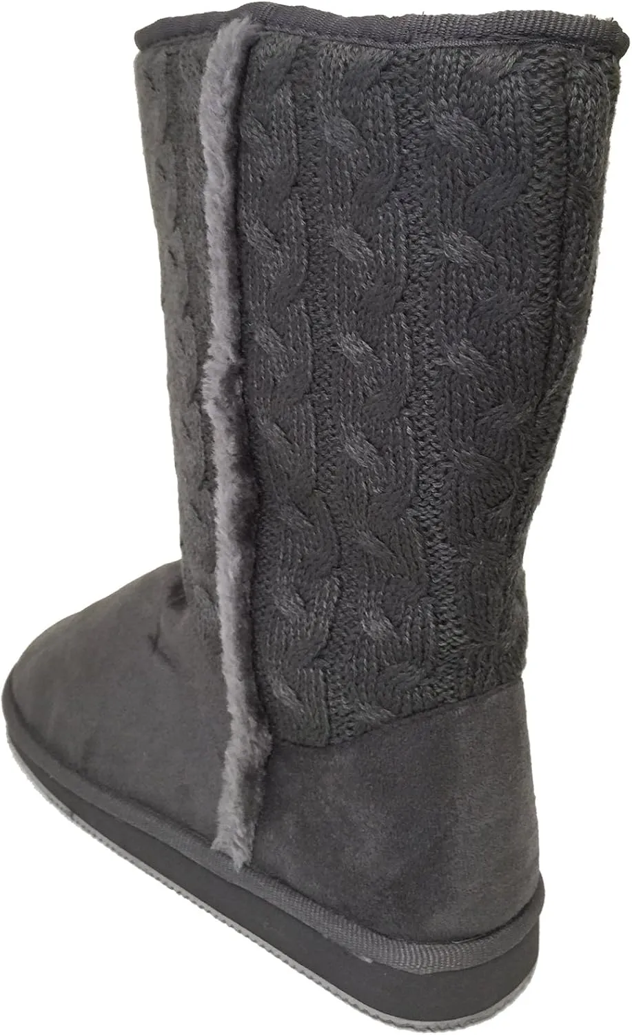 A9B02S Women's Boots Knit Sweater Faux Suede Crochet Fashion Mid Calf Fur Lining Warm Colors Shoes, Black, Grey, Tan