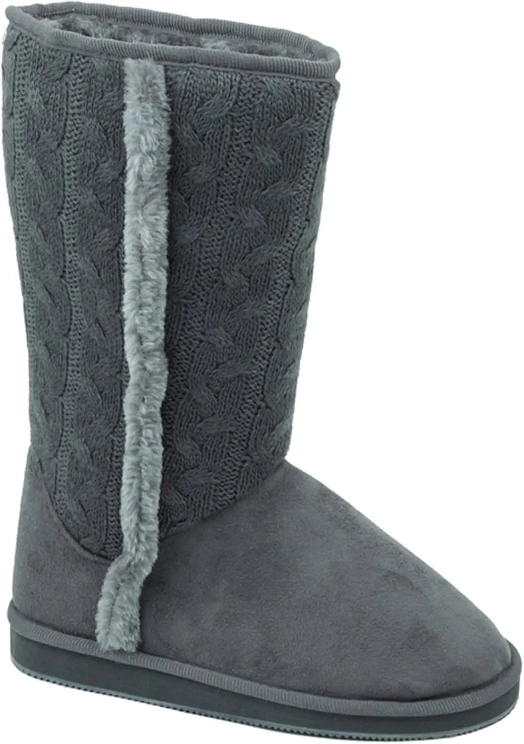 A9B02S Women's Boots Knit Sweater Faux Suede Crochet Fashion Mid Calf Fur Lining Warm Colors Shoes, Black, Grey, Tan