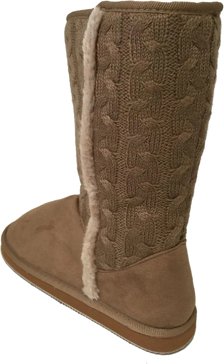 A9B02S Women's Boots Knit Sweater Faux Suede Crochet Fashion Mid Calf Fur Lining Warm Colors Shoes, Black, Grey, Tan