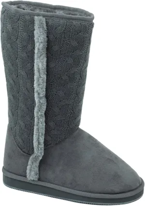 A9B02S Women's Boots Knit Sweater Faux Suede Crochet Fashion Mid Calf Fur Lining Warm Colors Shoes, Black, Grey, Tan