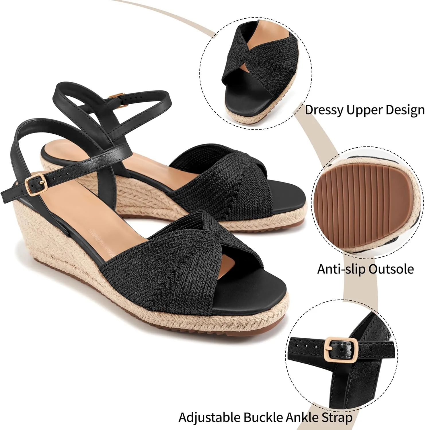 Ablanczoom Wedge Sandals for Women Espadrilles: Dressy Platform Open Toe Ankle Strap Summer Wedges Heels for Casual Vacation Travel Work