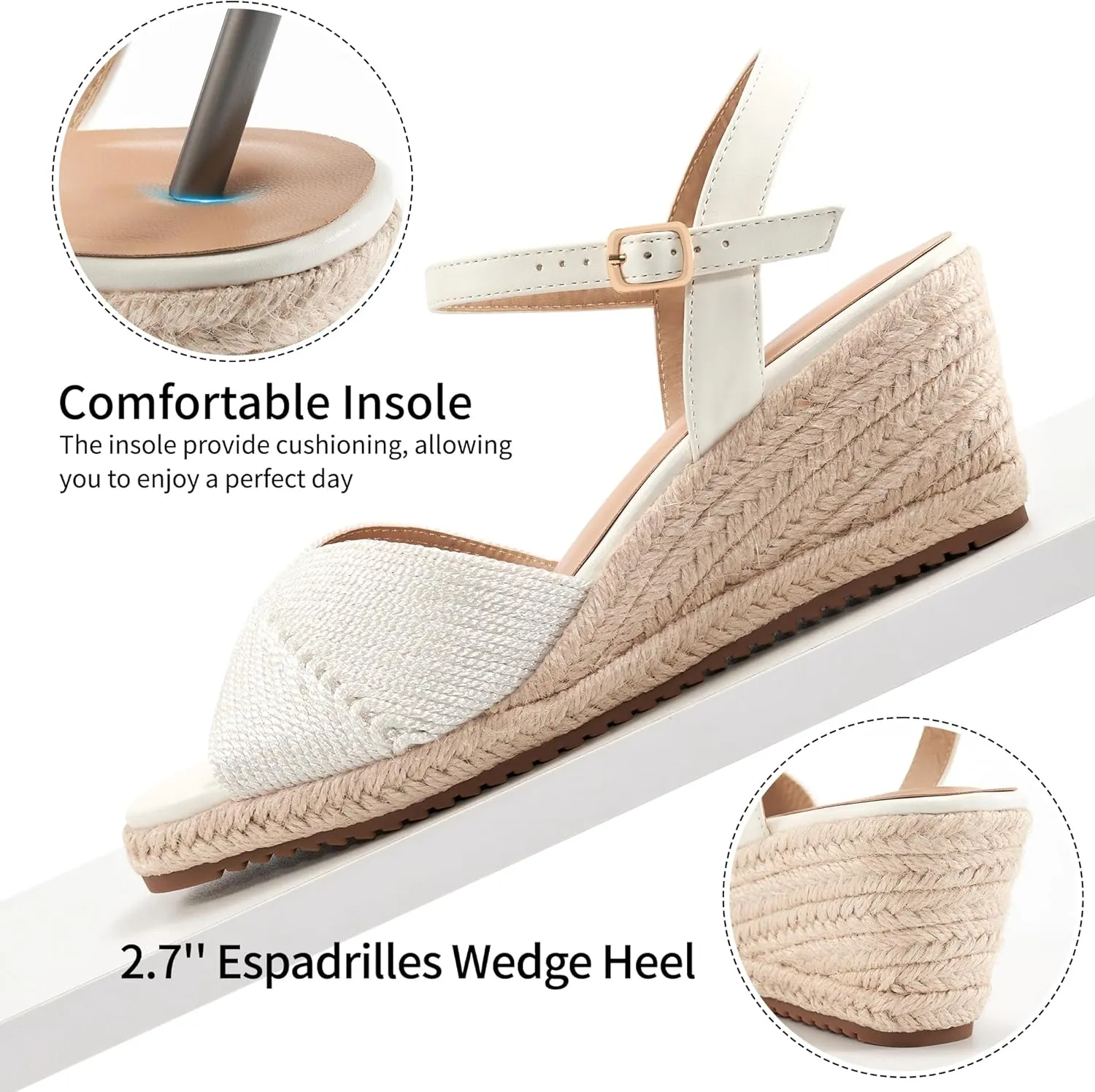 Ablanczoom Wedge Sandals for Women Espadrilles: Dressy Platform Open Toe Ankle Strap Summer Wedges Heels for Casual Vacation Travel Work