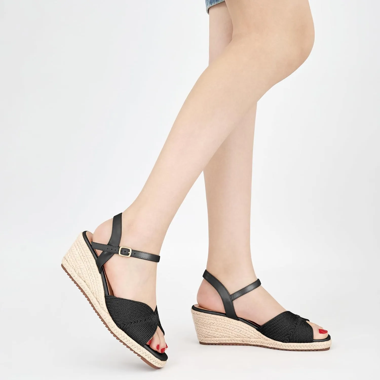 Ablanczoom Wedge Sandals for Women Espadrilles: Dressy Platform Open Toe Ankle Strap Summer Wedges Heels for Casual Vacation Travel Work
