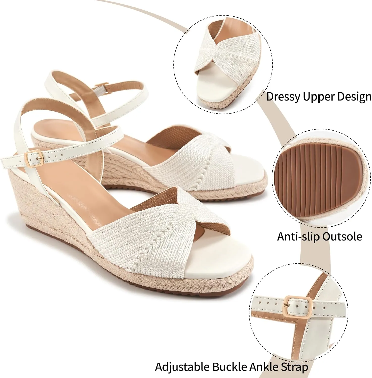 Ablanczoom Wedge Sandals for Women Espadrilles: Dressy Platform Open Toe Ankle Strap Summer Wedges Heels for Casual Vacation Travel Work