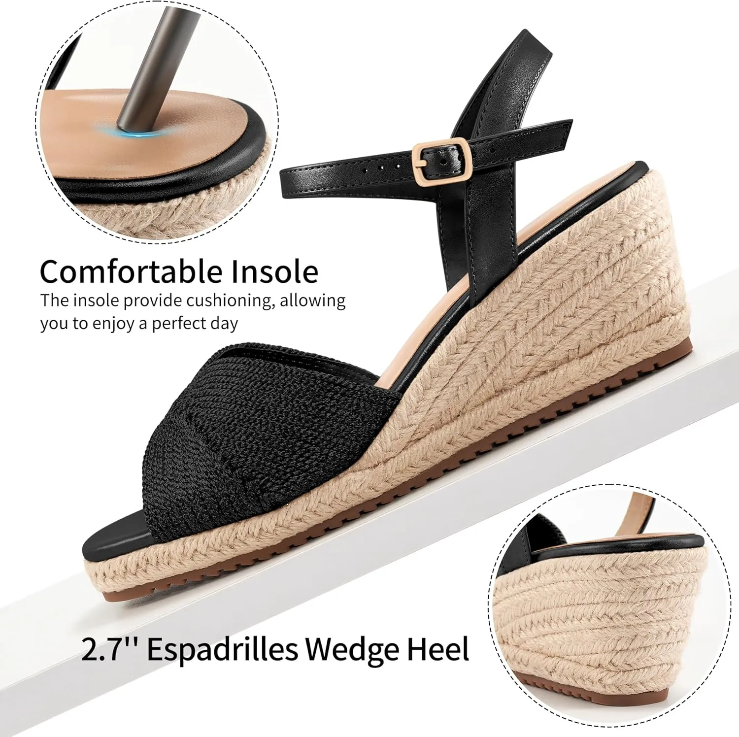 Ablanczoom Wedge Sandals for Women Espadrilles: Dressy Platform Open Toe Ankle Strap Summer Wedges Heels for Casual Vacation Travel Work