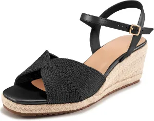 Ablanczoom Wedge Sandals for Women Espadrilles: Dressy Platform Open Toe Ankle Strap Summer Wedges Heels for Casual Vacation Travel Work