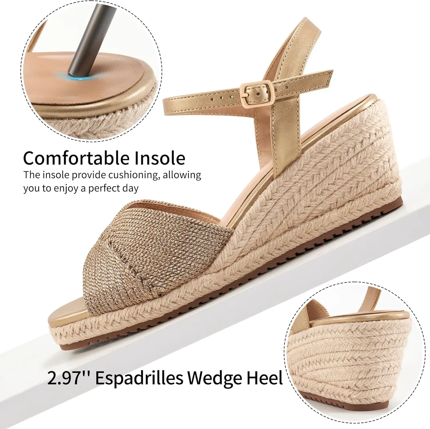 Ablanczoom Wedge Sandals for Women Espadrilles: Dressy Platform Open Toe Wedges Heels - Ankle Strap Summer Sandals Shoes