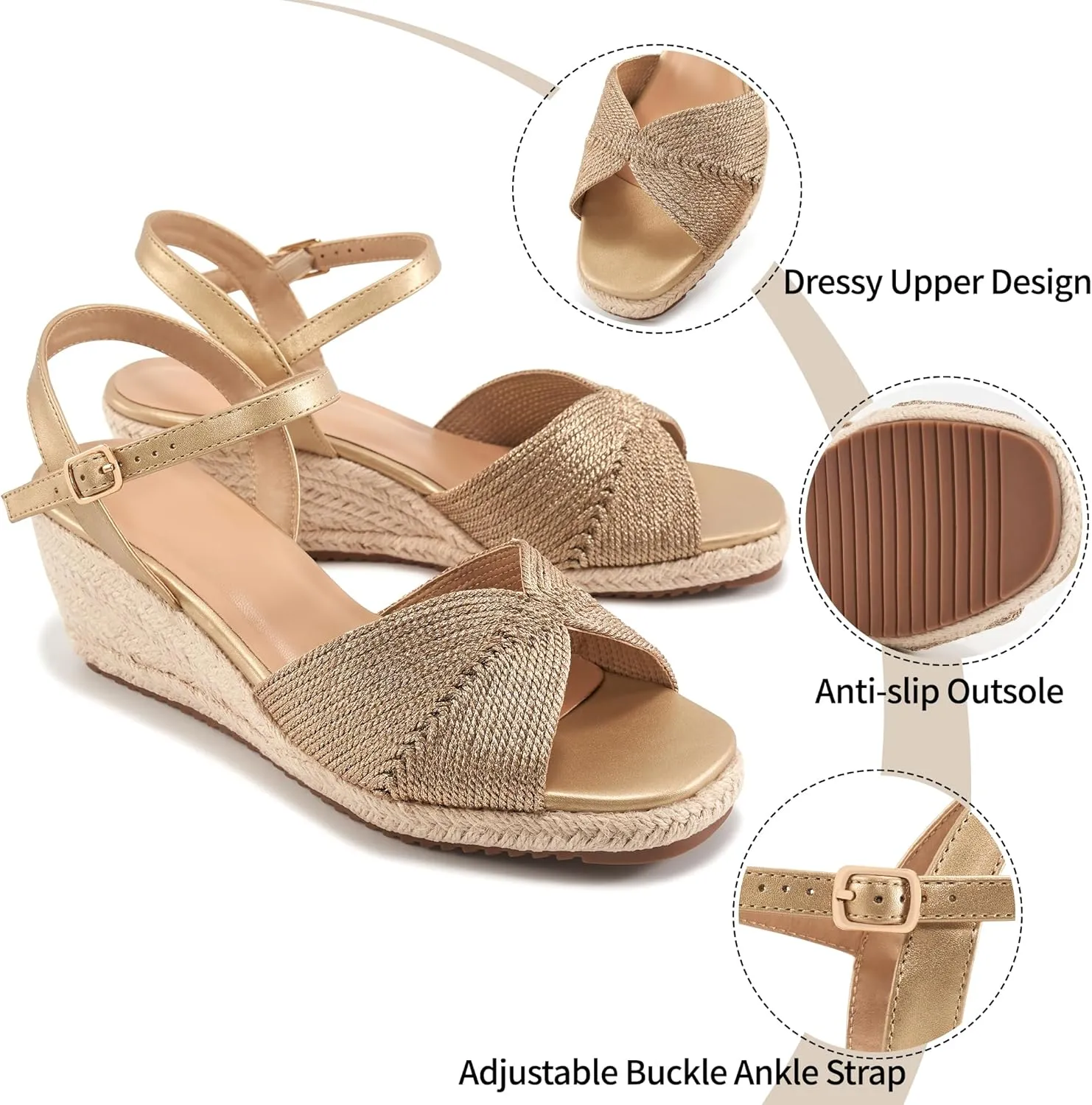Ablanczoom Wedge Sandals for Women Espadrilles: Dressy Platform Open Toe Wedges Heels - Ankle Strap Summer Sandals Shoes