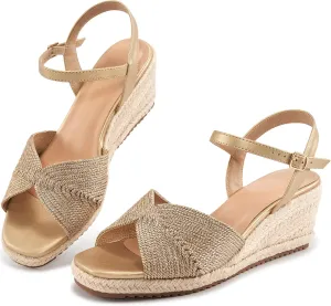 Ablanczoom Wedge Sandals for Women Espadrilles: Dressy Platform Open Toe Wedges Heels - Ankle Strap Summer Sandals Shoes