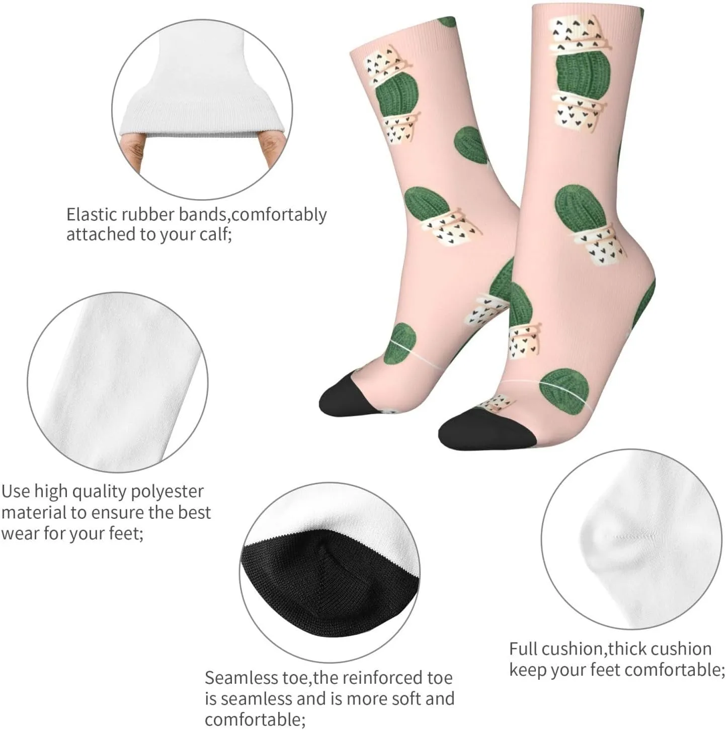 Adult Socks, Cactus Print Winter Warm Wool Socks for Women, Soft Cozy Socks, Knit Boots Socks for Men