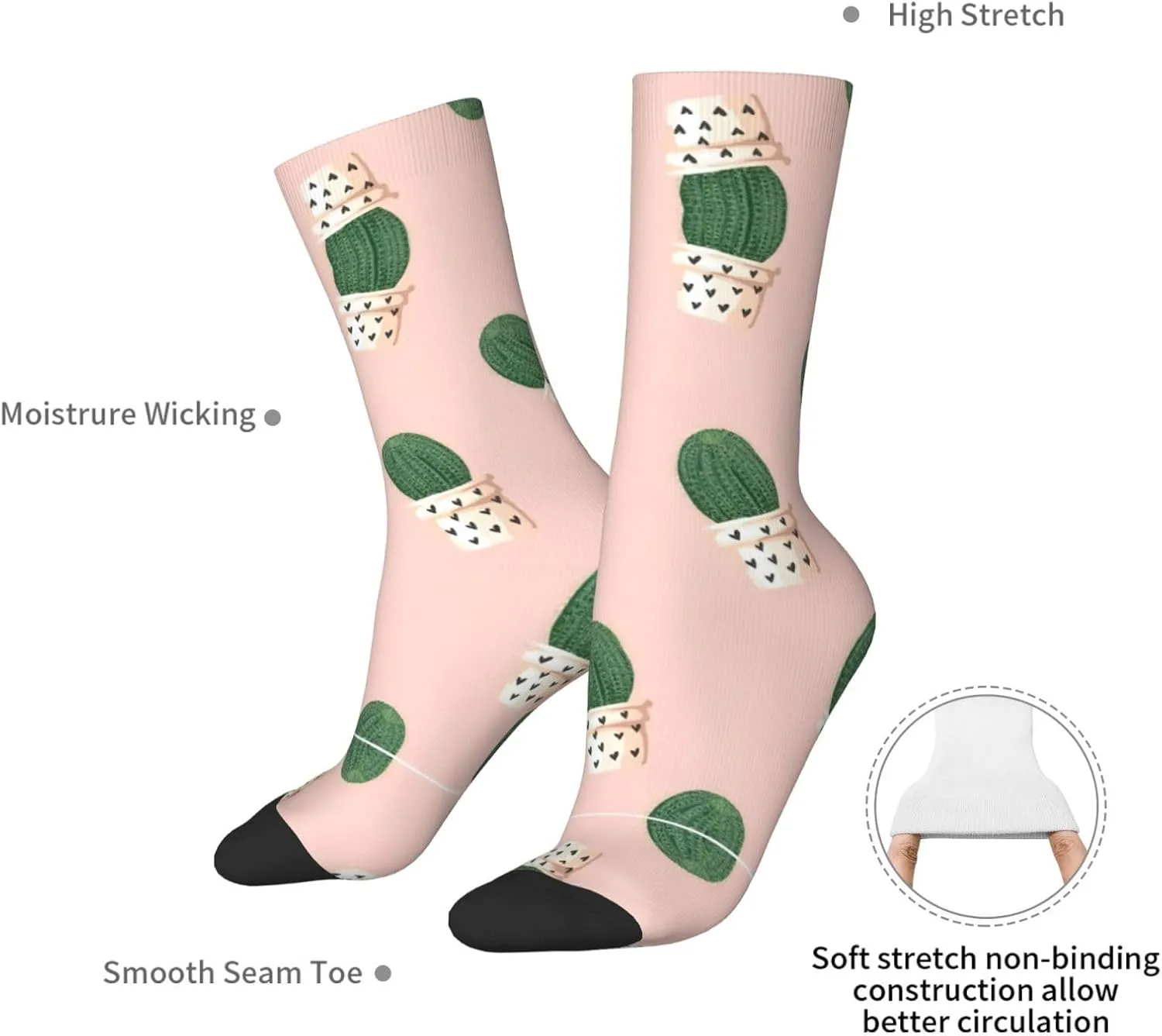Adult Socks, Cactus Print Winter Warm Wool Socks for Women, Soft Cozy Socks, Knit Boots Socks for Men