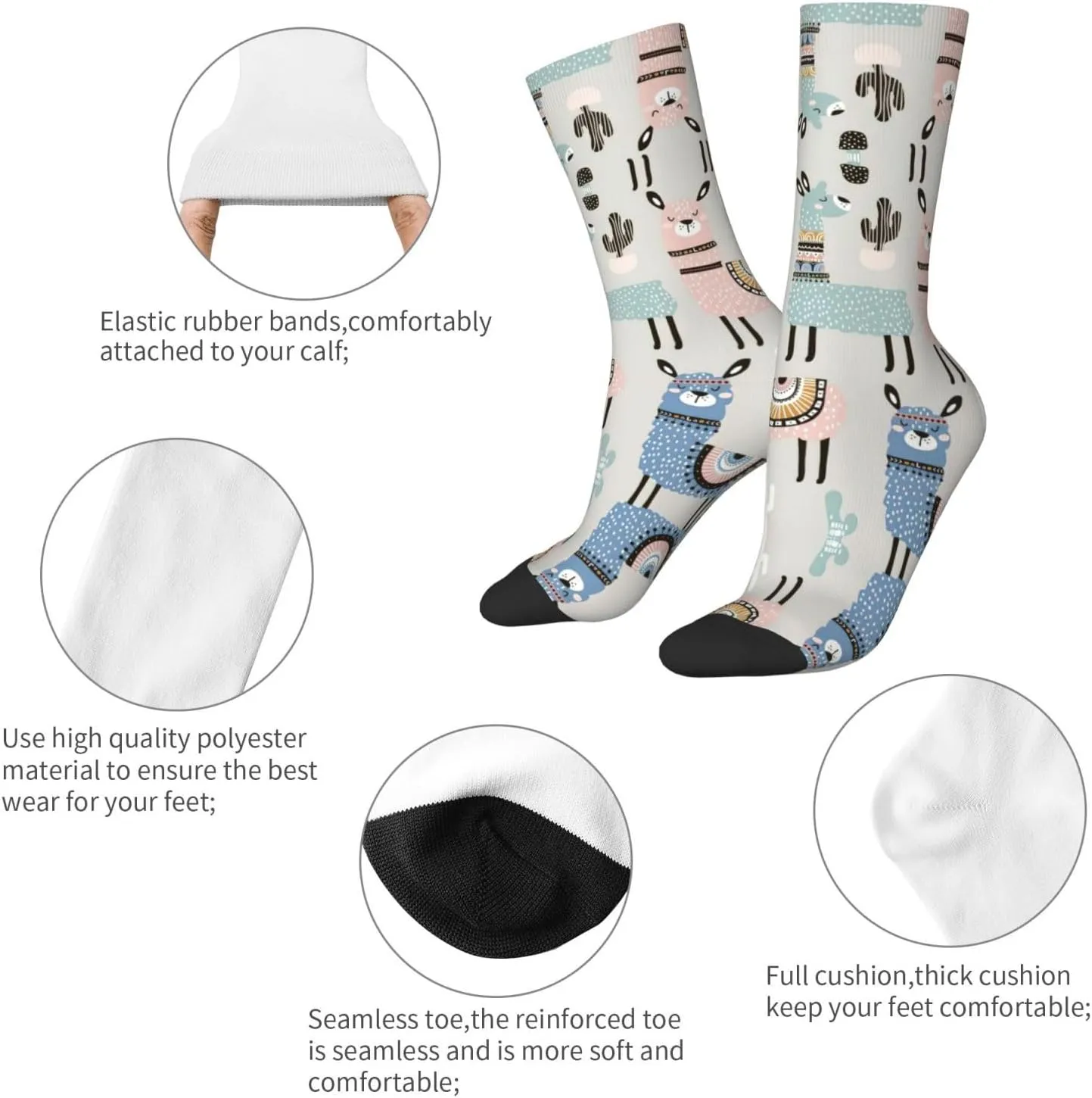 Adult Socks, Llama Cactus Print Winter Warm Wool Socks for Women, Soft Cozy Socks, Knit Boots Socks for Men