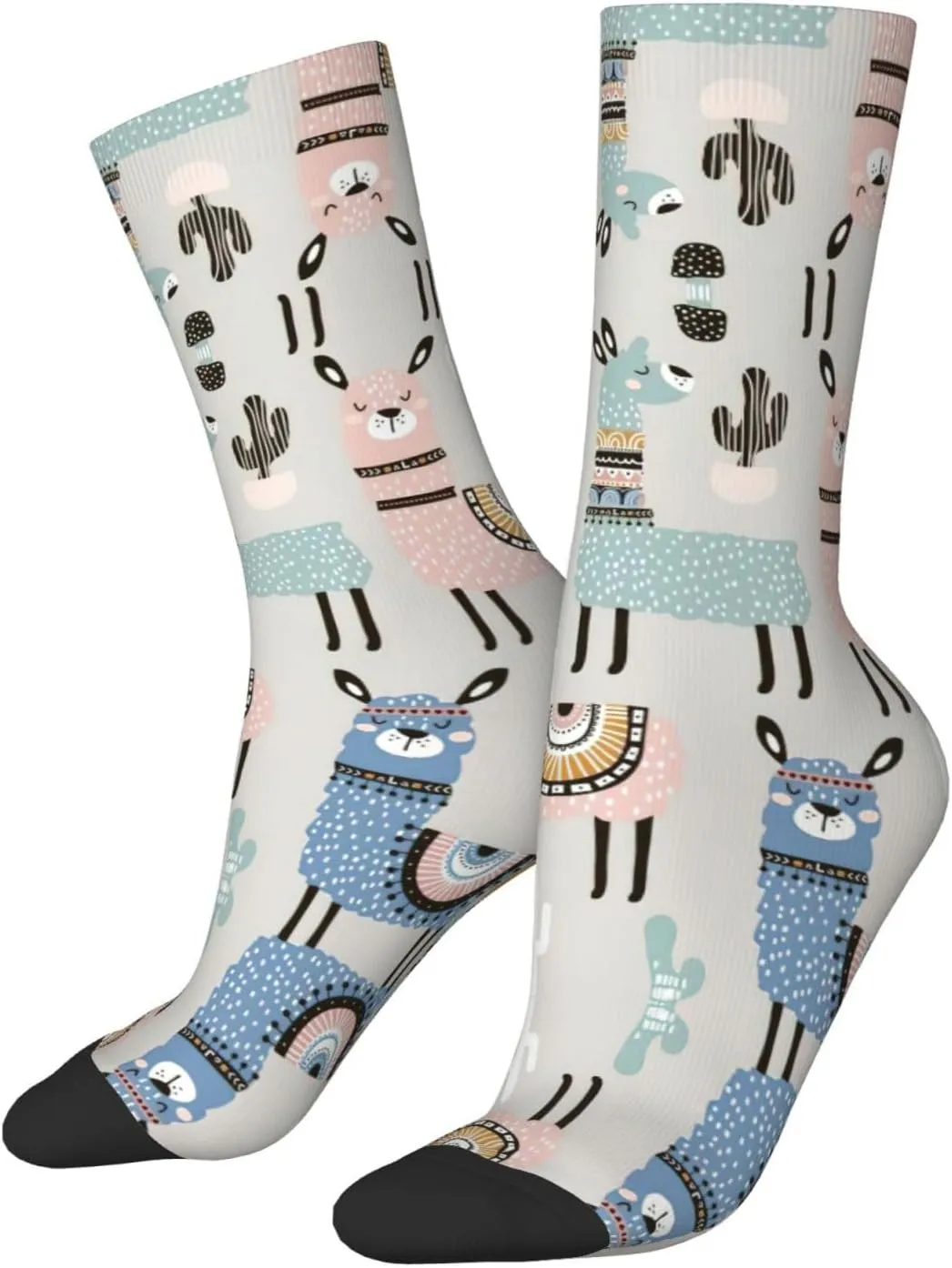 Adult Socks, Llama Cactus Print Winter Warm Wool Socks for Women, Soft Cozy Socks, Knit Boots Socks for Men