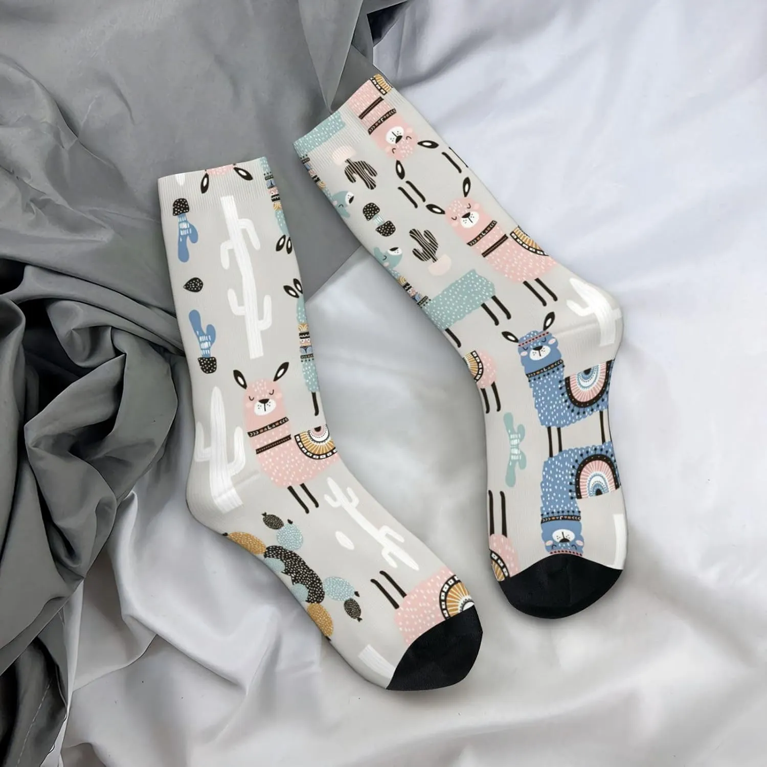 Adult Socks, Llama Cactus Print Winter Warm Wool Socks for Women, Soft Cozy Socks, Knit Boots Socks for Men