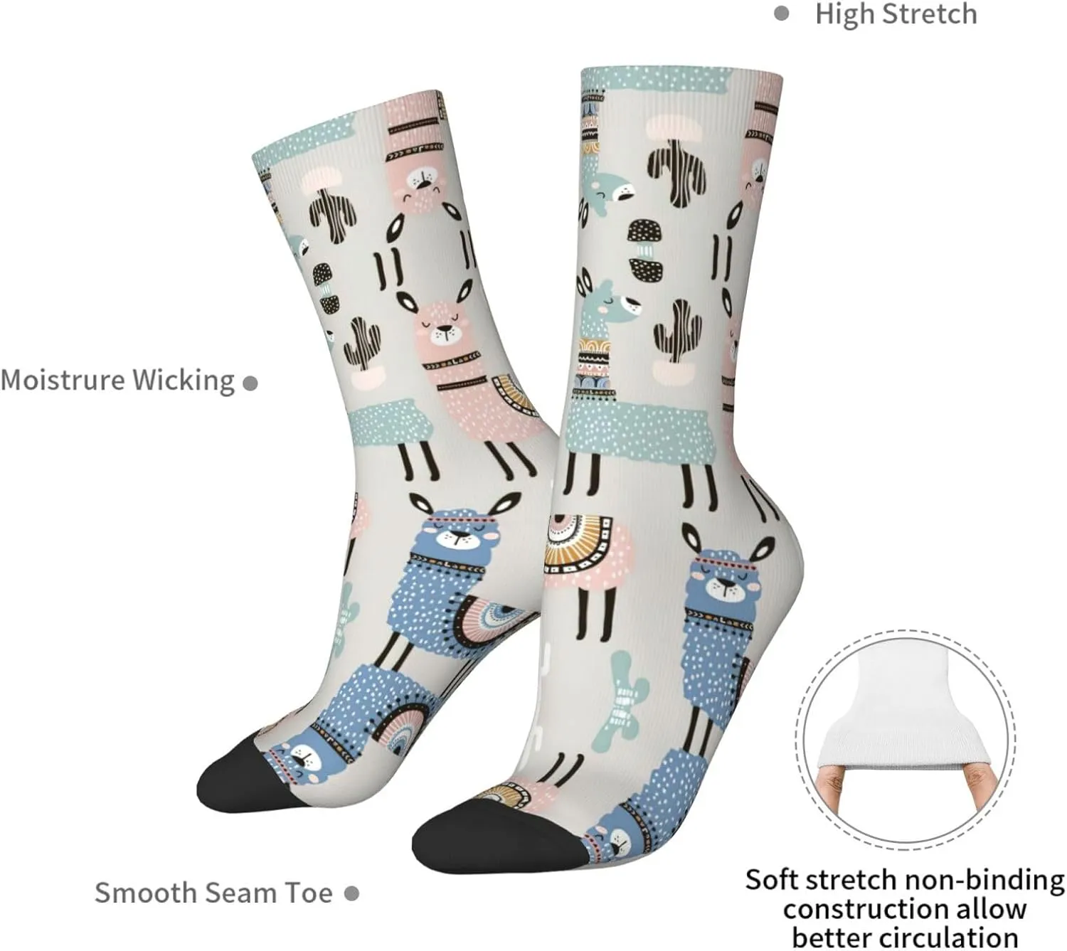 Adult Socks, Llama Cactus Print Winter Warm Wool Socks for Women, Soft Cozy Socks, Knit Boots Socks for Men