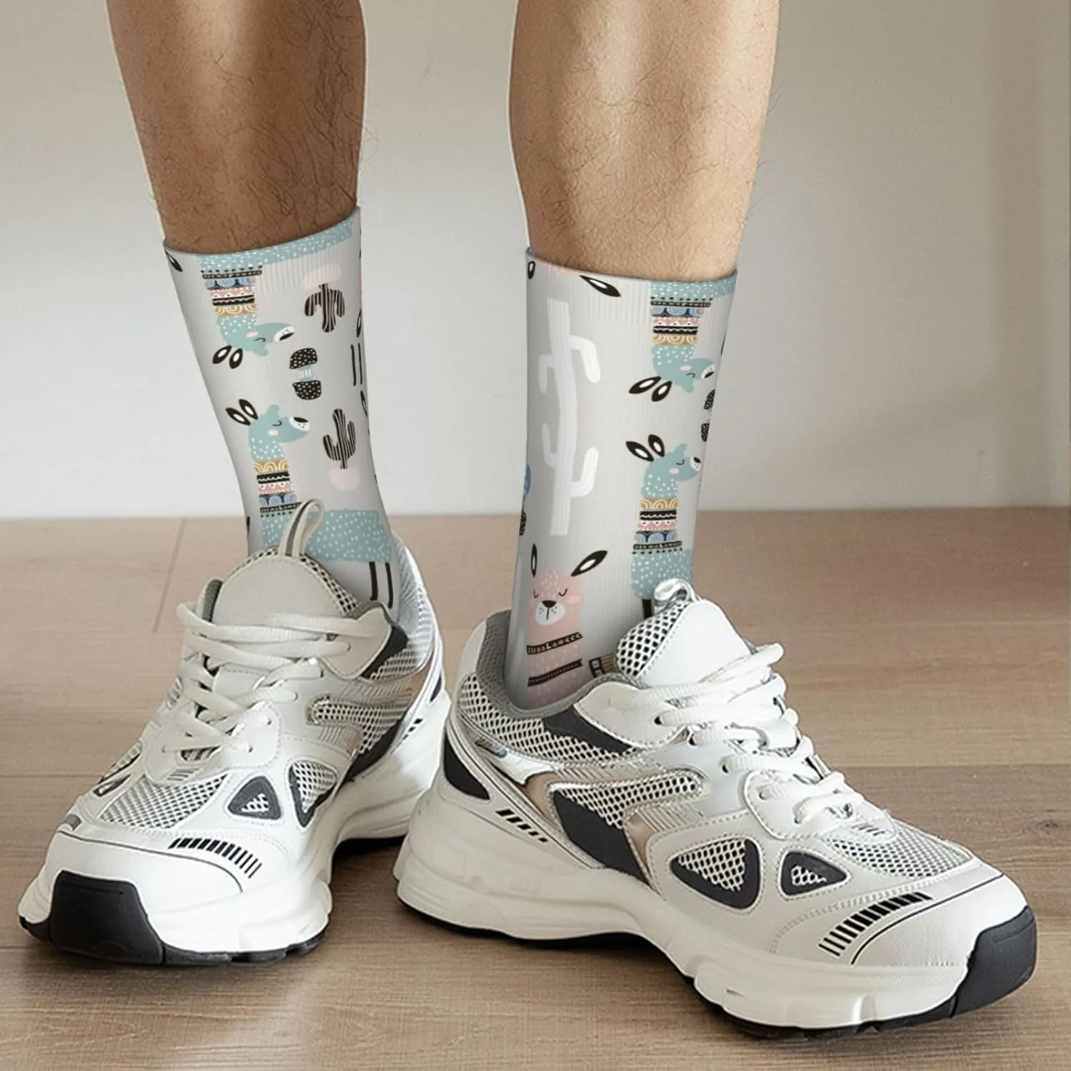 Adult Socks, Llama Cactus Print Winter Warm Wool Socks for Women, Soft Cozy Socks, Knit Boots Socks for Men