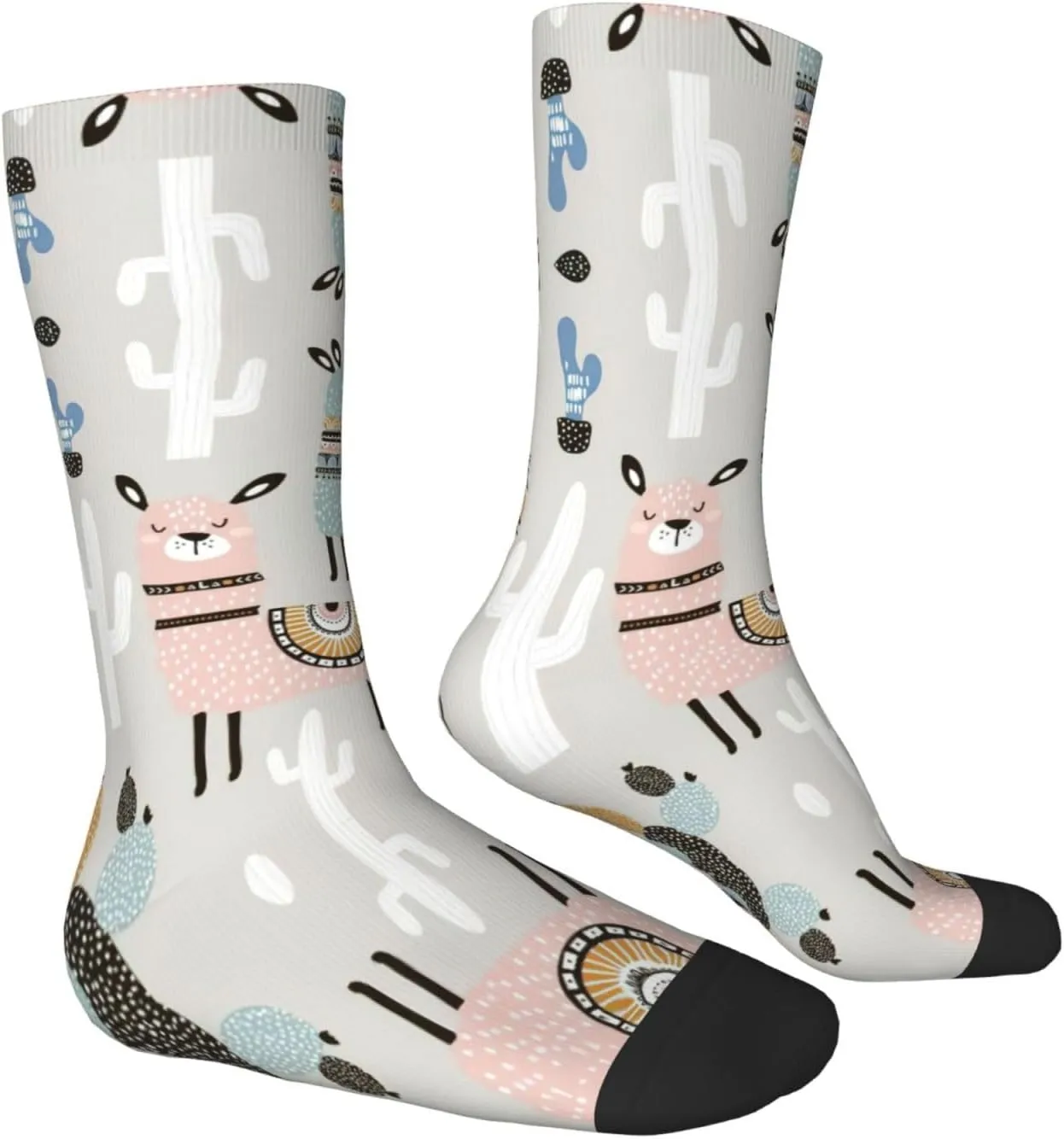 Adult Socks, Llama Cactus Print Winter Warm Wool Socks for Women, Soft Cozy Socks, Knit Boots Socks for Men