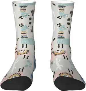 Adult Socks, Llama Cactus Print Winter Warm Wool Socks for Women, Soft Cozy Socks, Knit Boots Socks for Men