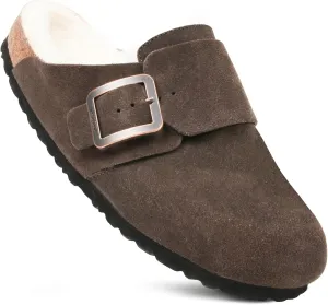 AEROTHOTIC Genuine Leather Fur Lined Clogs for Women with Arch Support Memory Foam Soft Cork Foodbed All-Day Wear Casual Comfort Potato Shoes Mules