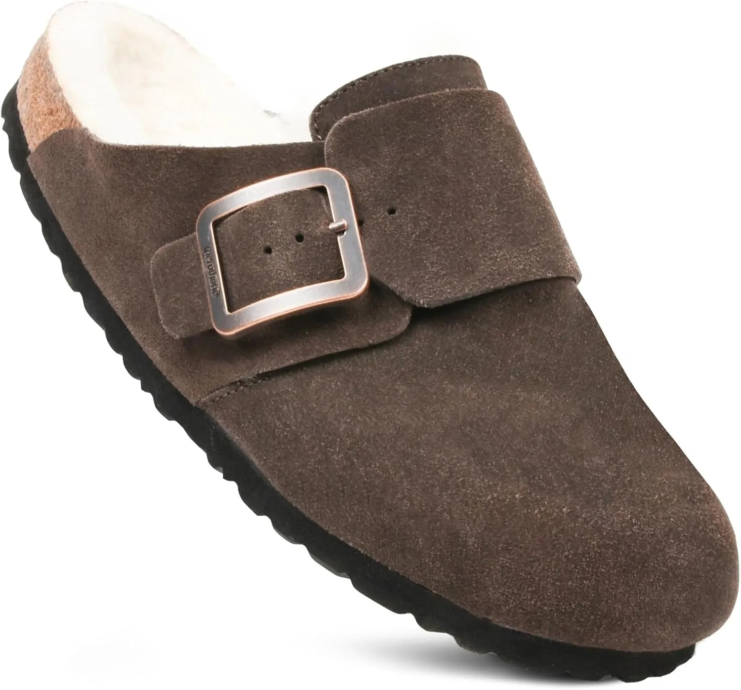AEROTHOTIC Genuine Leather Fur Lined Clogs for Women with Arch Support Memory Foam Soft Cork Foodbed All-Day Wear Casual Comfort Potato Shoes Mules