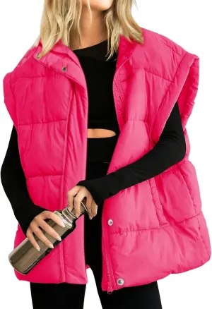 Ainangua Women's Puffer Vest Stand Collar Zipper Sleeveless Jackets Winter Lightweight Vests Warm Padded Jacket Coat