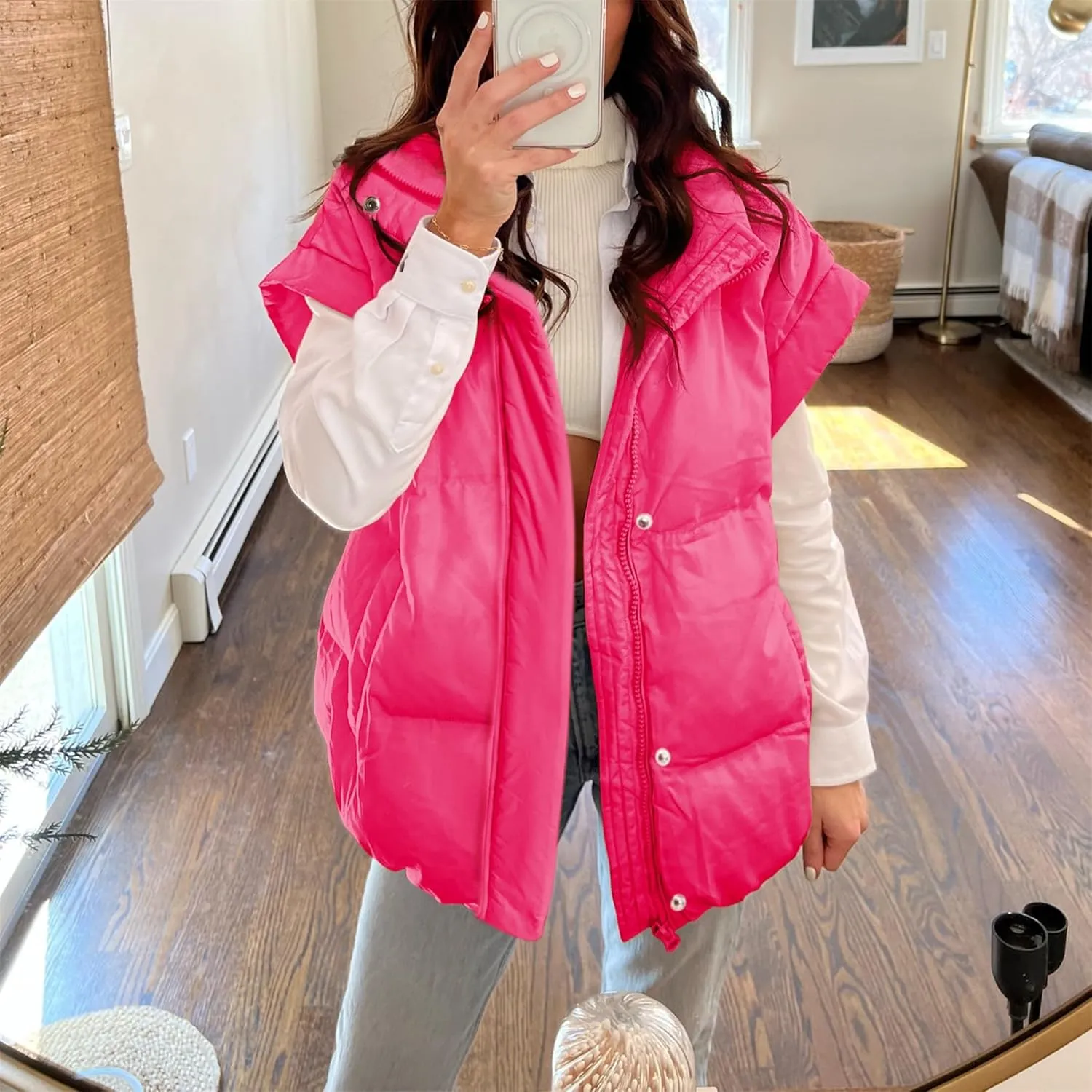 Ainangua Women's Puffer Vest Stand Collar Zipper Sleeveless Jackets Winter Lightweight Vests Warm Padded Jacket Coat