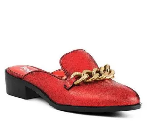 Aksa Metal Chain Leather Mules