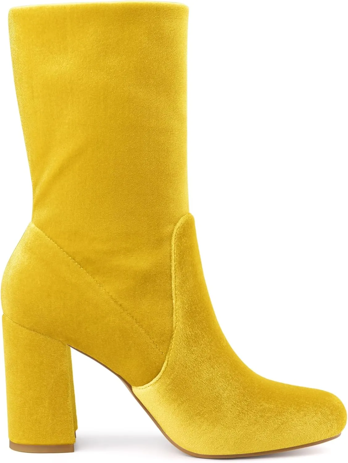 Allegra K Women's Velvet Round Toe Block Heels Foldable Mid Calf Boots