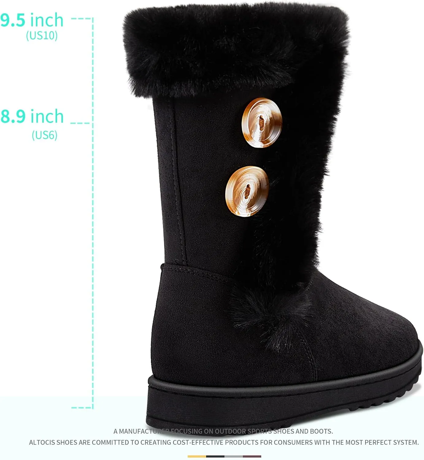 ALTOCIS Women’s Fur Lined Winter Snow Boots Short Mid Calf Fashion Boot Art Resin Button Faux Suede Boots for Women