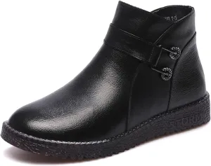 AMAZIDEAL Women's Genuine Leather Plush Warm Ankle Boots,Fashion Handmade Soft Sole Side Zipper Booties,Comfortable Non-Slip Casual Work Chukka Boots