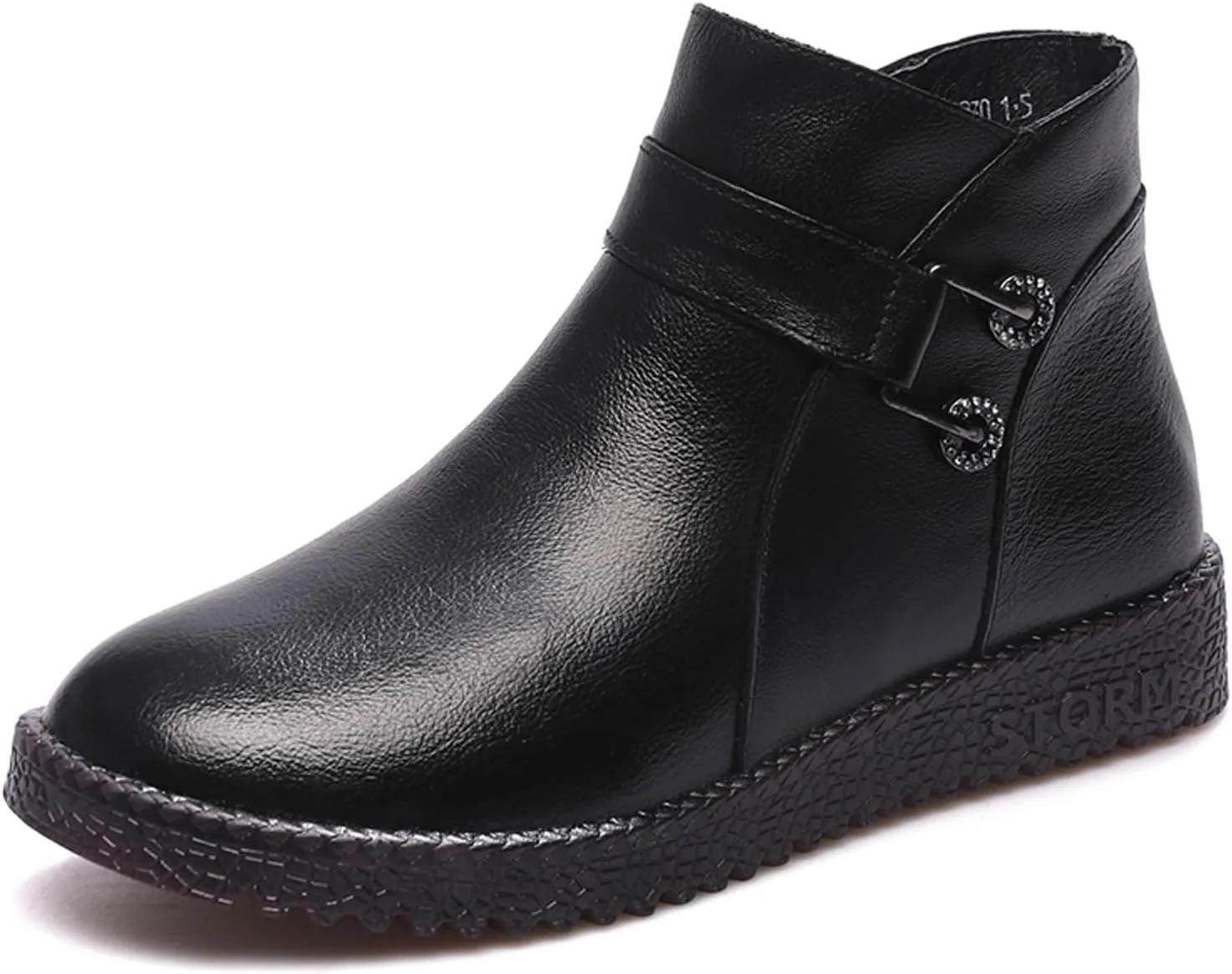 AMAZIDEAL Women's Genuine Leather Plush Warm Ankle Boots,Fashion Handmade Soft Sole Side Zipper Booties,Comfortable Non-Slip Casual Work Chukka Boots
