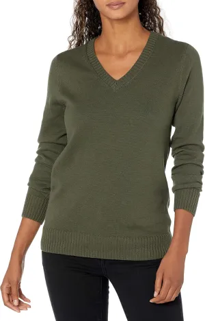 Amazon Essentials Women's 100% Cotton Long-Sleeve V-Neck Sweater