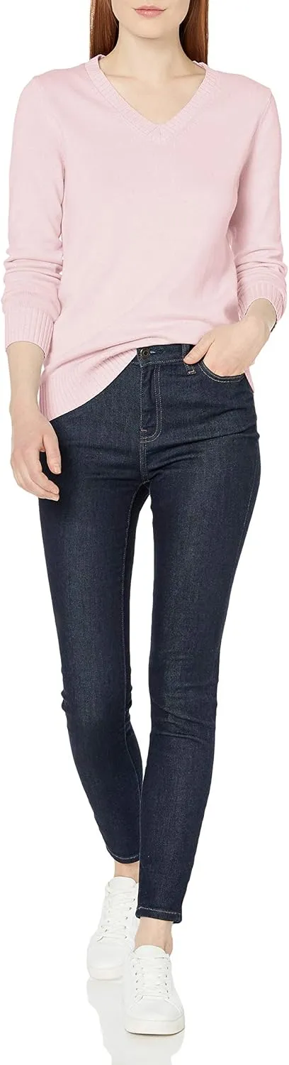Amazon Essentials Women's 100% Cotton Long-Sleeve V-Neck Sweater