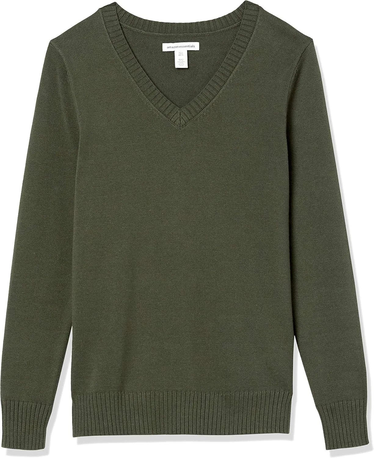 Amazon Essentials Women's 100% Cotton Long-Sleeve V-Neck Sweater