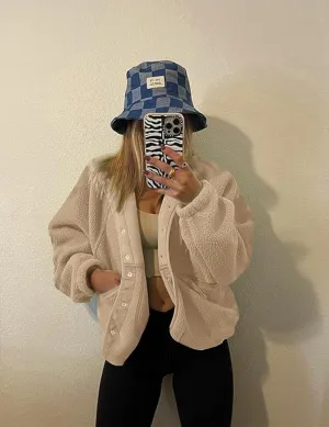 AMEBELLE Women's Cropped Fuzzy Fleece Jacket Lightweight Lined Winter Casual Warm Sherpa Jacket Coat Outerwear with Pockets