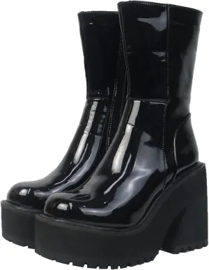 AMINUGAL Womens Wedge Heel Ankle Boots Platform Zipper Punk Motorcycle Booties Chunky Block High Heel Round Toe Fashion Work Combat Boots Mid Calf For Women