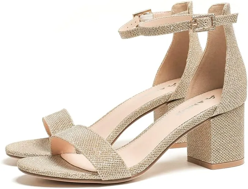 Amoji Women's 2.5 Inch Low Heel Ankle Strap Dressy Sandals 301