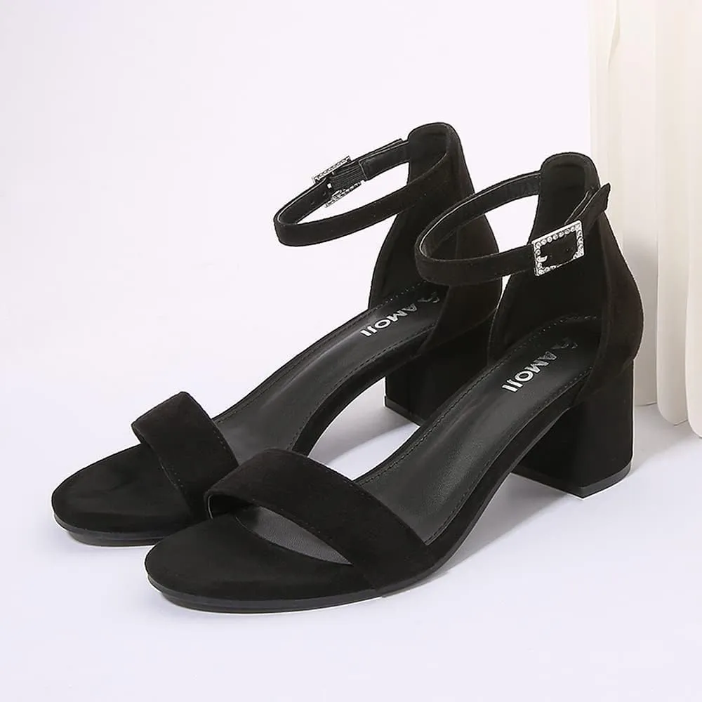 Amoji Women's 2.5 Inch Low Heel Ankle Strap Dressy Sandals 301