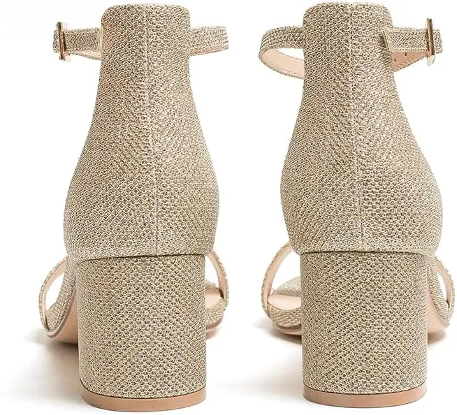 Amoji Women's 2.5 Inch Low Heel Ankle Strap Dressy Sandals 301