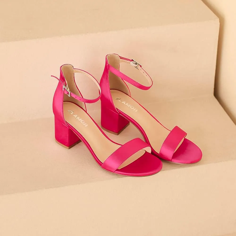 Amoji Women's 2.5 Inch Low Heel Ankle Strap Dressy Sandals 301